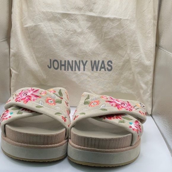 Johnny Was Cream and Pink Floral Sandals - Picture 2 of 6